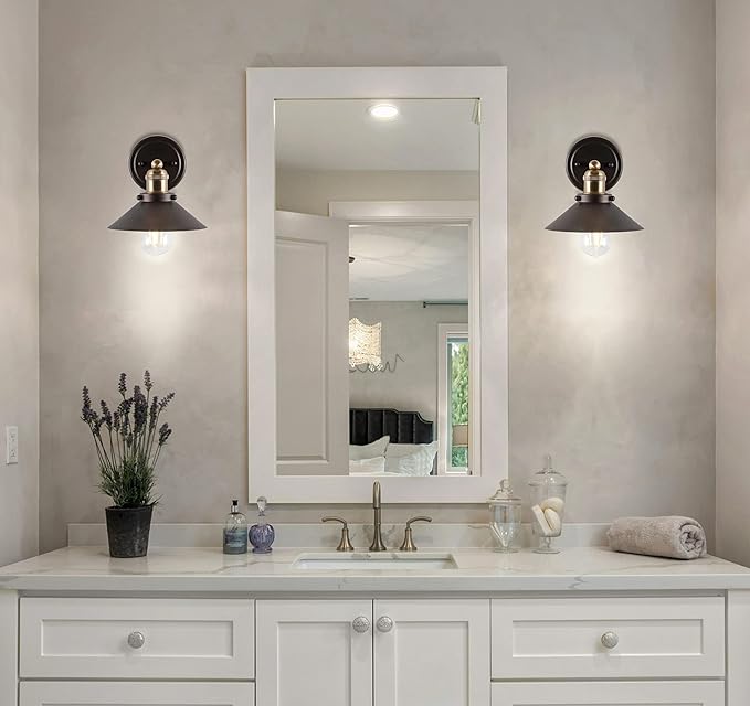 JONATHAN Y 7.8" Oil Rubbed Bronze/Brass Gold 1-Light Industrial Farmhouse Metal Vanity Light Wall Sconce, Metal Shade for Bathroom Mirror, Kitchen, Entryway, LED Bulb Included (JYL7426C)