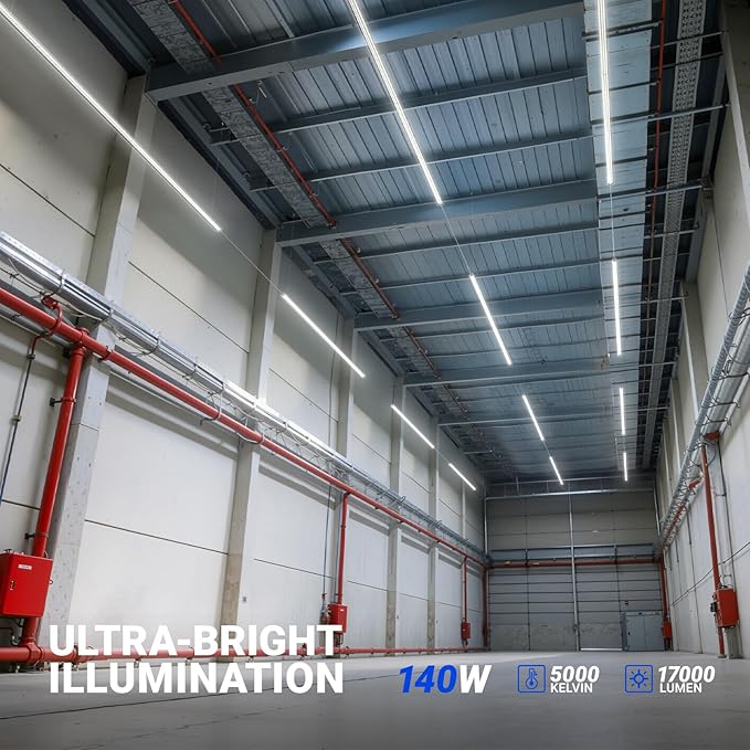 Barrina 8FT LED Shop Light, 140W 17000LM 5000K, U-Shaped 3 Rows LED Garage Lights, Linkable, Hanging & Flush Mount, 8 Foot Commercial LED Shop Lights for Garage, Workshop, Kitchen, 6 Packs, Silver