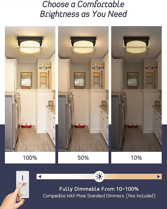 Black and Gold Ceiling Lights Flush Mount, 3-Pack 12 Inch Bedroom Ceiling Light Fixtures LED Bathroom Light Fixture, 24W 950 Lumen 3000K Dimmable, Square Ceiling Lamp for Kitchen Hallway