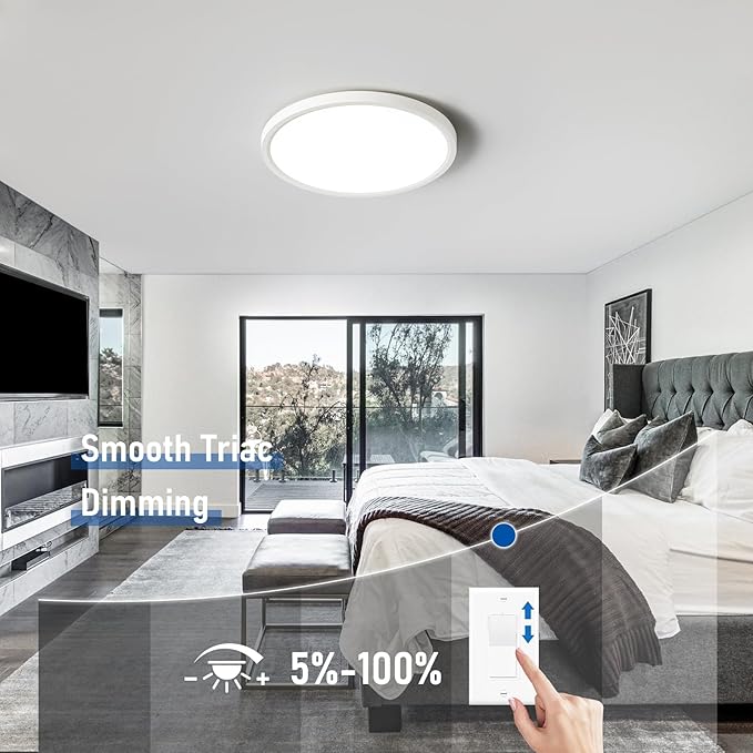 12 Inch Slim Dimmable LED Flush Mount Ceiling Light Fixtures, 24W 2640LM 3000K/4000K/5000K, House Upgrade Led Lights for Bedroom Hallway Laundry Room Rental Units, 240W Equiv., White