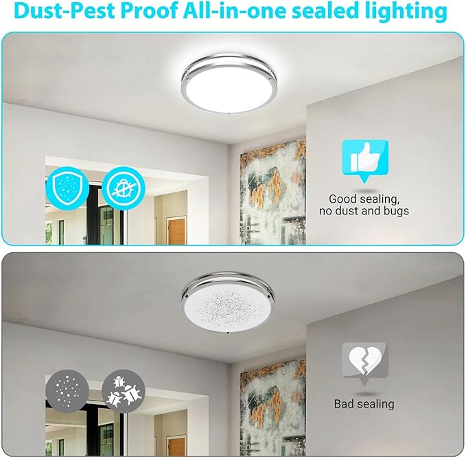 libtit 13-Inch Flush Mount Ceiling Lights, Dimmable 3000K-6500K Adjustable LED Ceiling Light, 24W Round Slim Light Fixture, Brushed Nickel for Kitchen, Bedroom, Bathroom, Hallway- 4 Pack