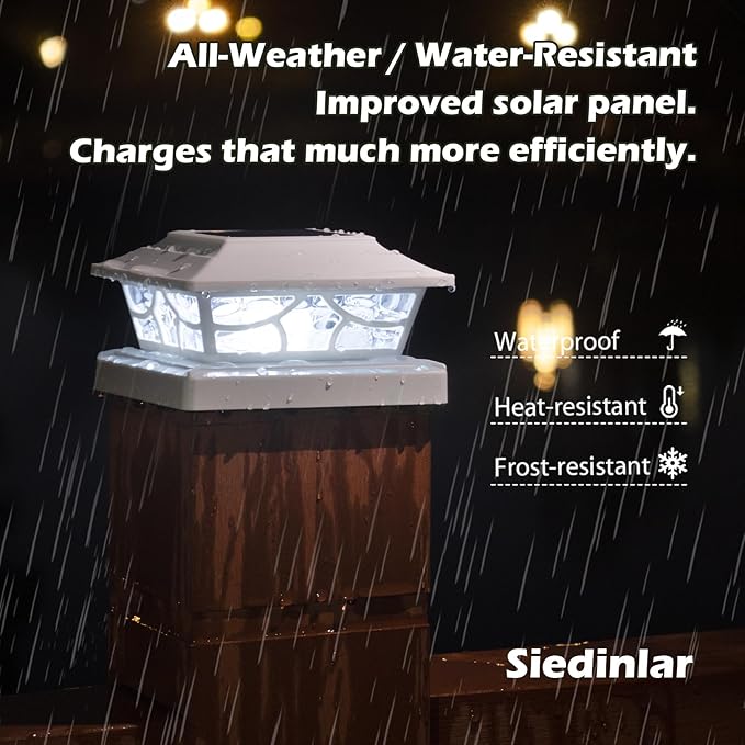 SIEDiNLAR Solar Post Lights Outdoor 4 Modes Deck Fence Post Cap Light for 4x4 5x5 6x6 Wooden Vinyl Posts Patio Garden Decor, Warm White & Cool White Dynamic Lighting White (2 Pack)