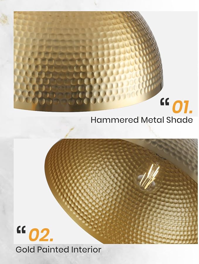 Gold Pendant Light 16 inch, Hammered Large Dome Pendant Light, Industrial Farmhouse Pendant Lights Kitchen Island, Gold Kitchen Pendant Lights for Kitchen, Dining Room Living Room 2 Pack