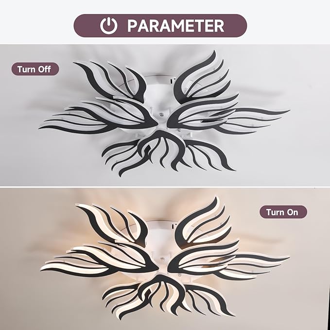 Becailyer 9-Petals Modren LED Ceiling Lights, 75W Dimmable Flower Shape Ceiling Lamp with Remote Control, 33.4" Flush Mount Ceiling Lighting Fixtures for Living Room Dining Room Bedroom Office, Black