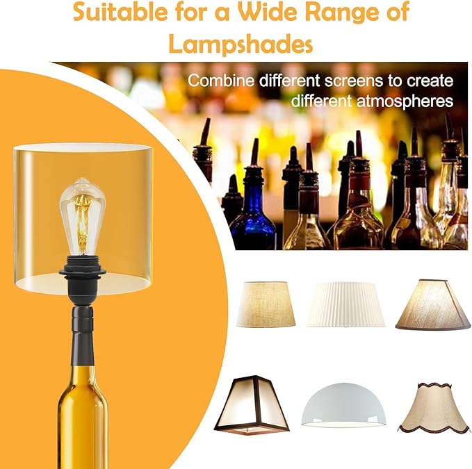 2 Pcs DIY Bottle Lamp, Bottle Lamp Holder Adaptor, Wine Bottle Light Kit, E26/E27 Base, 3 Sizes Stopper Works with Wine Bottle or Any Other Glass Liquor Bottles