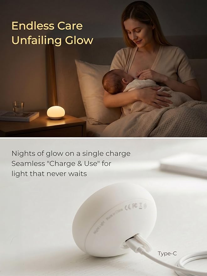 EASZZZ Baby Night Light, Nursery Night Lamp for Breastfeeding, Soft BPA Free Silicone Touch Night Lamp, Eye Caring, Easy Flip Design, Stepless Dimming, 1-Pack