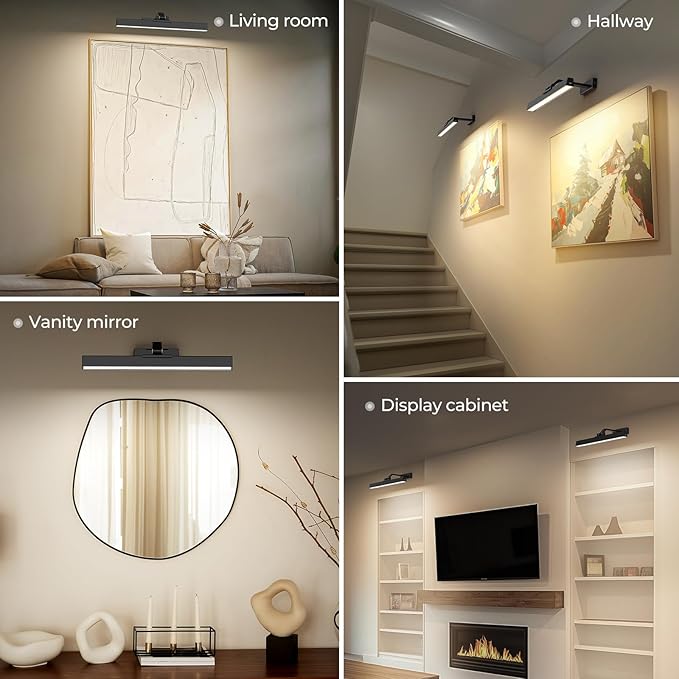 Afyuol Picture Lights for Wall, Battery Operated Gallery Light 16in for Paintings CCT Dimmable Recharging Battery Wall Lamp with Remote Control for Living Room Dartboard Art Bathroom 2PCS