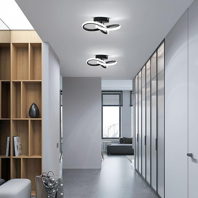 Modern LED Ceiling Light 19W Spiral Design 3000K/4500K/6500K 3 Color Modes Swichable Ceiling Lighting Fixtures, Ceiling Lamps for Aisle Hallway Balcony Bedrooms Kitchen (Black)