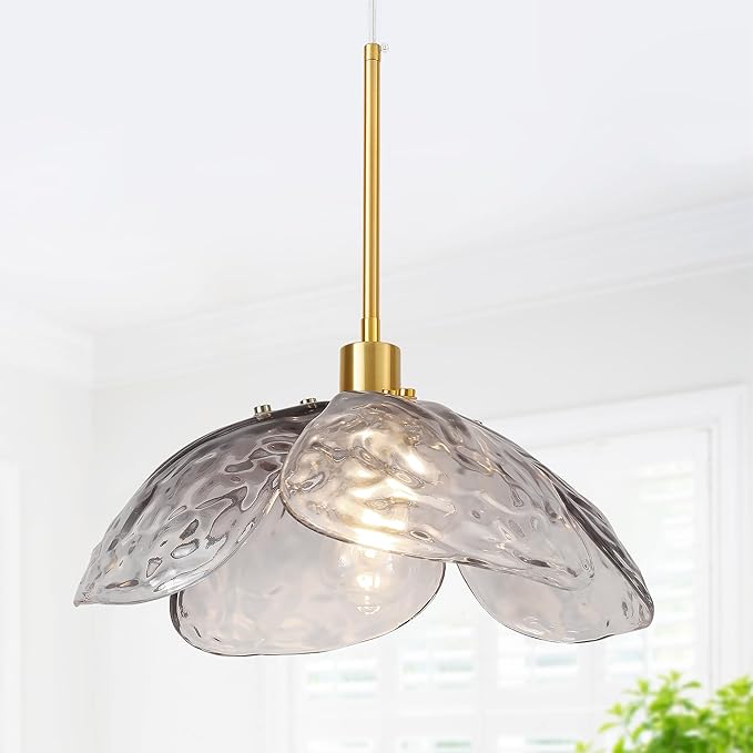 14" Smoked Hammered Glass Pendant Light, Large Vintage Pendant Lighting, Modern Industrial Ceiling Hanging Light Fixture for Island Dining Room Foyer Hallway Bar Cafe Kitchen Sink