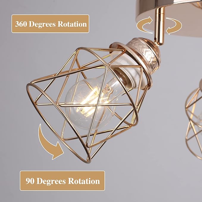 Kitchen Light Fixtures - 3-Lights Multi-Directional Ceiling Lamp with E26 Base, Adjustable Flush Mount for Hallway, Farmhouse, Kitchen, Dining Room, Entryway