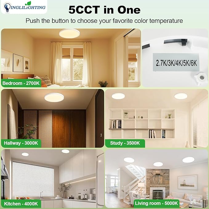 LED Flush Mount Ceiling Light: 7 inch 1Pack Super Slim Dimmable & 5CCT (2700-6500K) Kitchen Lighting Fixtures Ceiling - 12W White Low Profile Ceiling Lamp for Bedroom Garage Hallway