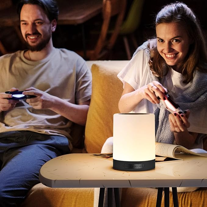 Elecstars Touch Control Bedside Lamp with Bluetooth Speaker, Dimmable Night Light, Portable Table Lamp, Best Gift for Men Women Teens Kids Children Sleeping Aid(Black)
