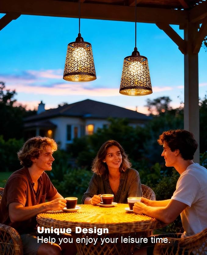 Battery Operated Chandelier with Remote, IP44 Waterproof Outdoor Pendant Light, No Wiring Needed Gazebo Lights for Porch, Patio, Balcony, Pergola, Shed, Home Decor (Petal Pattern)