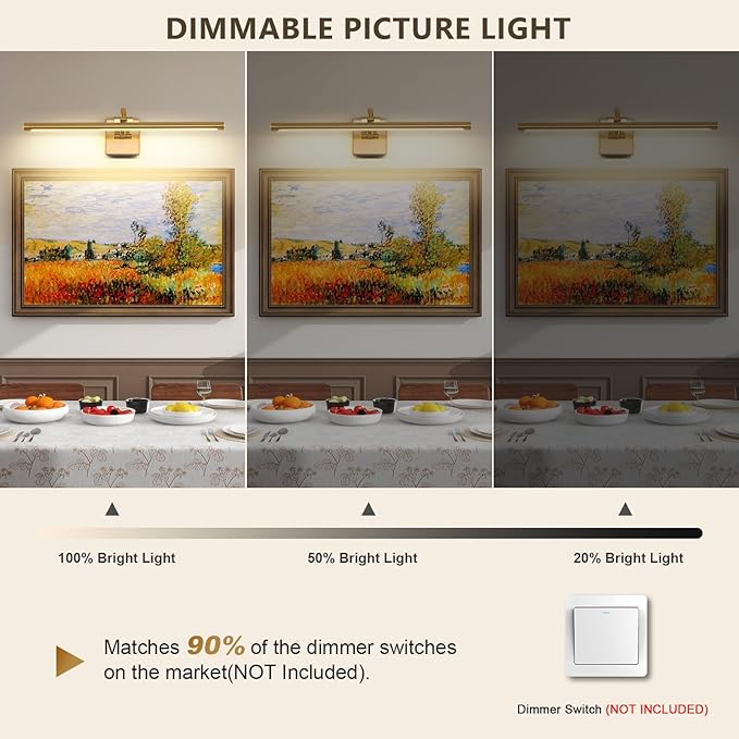 DESOOP Brass Picture Lights for Wall Hardwired LED Picture Frame Light Dimmable Painting Lights for Wall Portrait Artwork 23.62 inch 14W Warm White