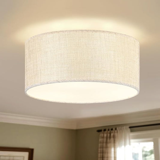 13Inch Modern Semi Flush Mount Ceiling Light,3-Light Drum Ciling Fixture with Soft Neutral Style for Bedroom,Living Room,Kitchen,Hallway,Entryway,Home Ambient Lighting