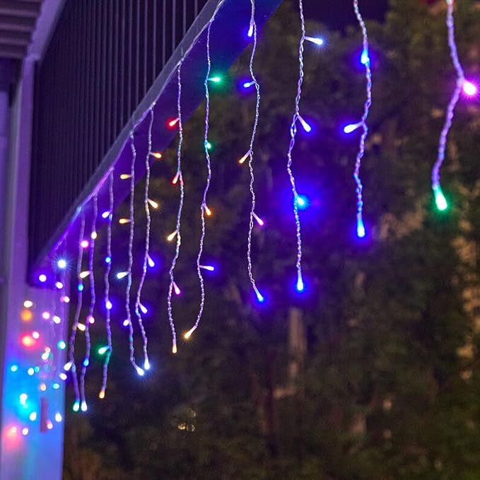 GTSYDING LED Icicle String Lights, Christmas Icicle Lights 13Ft 96 LEDs Window Curtain Starry Fairy Lights Plug in 8 Modes for Wedding Party Bedroom Garden Patio Outdoor Indoor (Multicolor, 4)