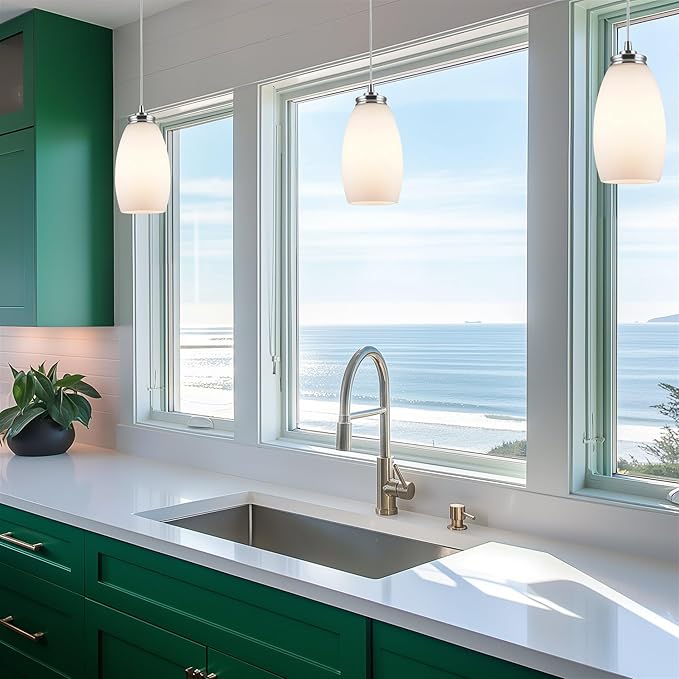 Kira Home Coast 9" Set of 2 Modern Mini Pendant Light with Frosted Glass Shades, Brushed Nickel Hanging Light with Satin White Oval Glass, Brushed Nickel Finish