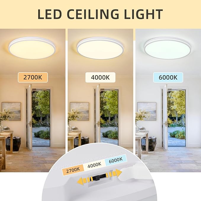 20 Inch Flush Mount Ceiling Light 50W, White LED Ceiling Light with Side Light, 2700K/4000K/6000K CCT Selectable, 5000lm Round Light Fixtures for Bedroom, Kitchen, Dining Room, Living Room