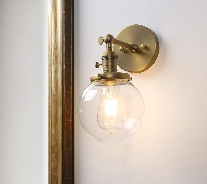 Phansthy Bathroom Light Fixture Single Industrial Wall Sconce with 5.9 Inches Globe Lampshade (Antique)
