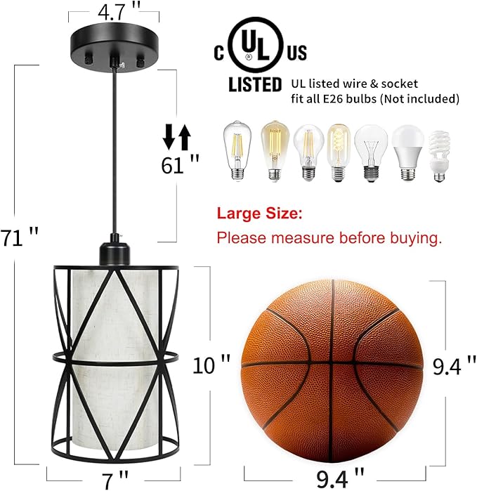 Matte Black Pendant Light, Adjustable Height Island Lights for Kitchen with Linen Shade, Modern Kitchen Pendant Lighting Over Island, Dining Room, and Living Room