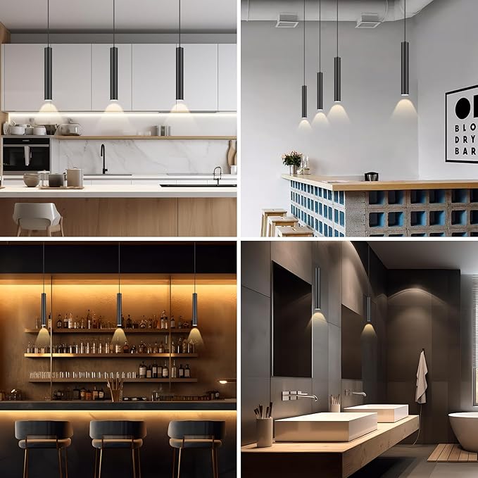 Modern Kitchen Island Black Pendant Light, 1 Light Pendant Line Adjustable Ceiling Pendant with GU10 LED Bulb for Living Room.(3Pack)