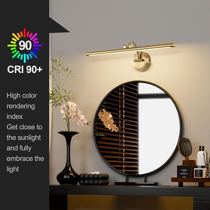 Picture Light for Wall, Dimmable Battery Operated Art Light, Picture Frame Light with Remote & Timer, Cordless Wall Sconce with 3 Colors Temperature for Pantings, Photo Gallery(Brass, 23.6inch)