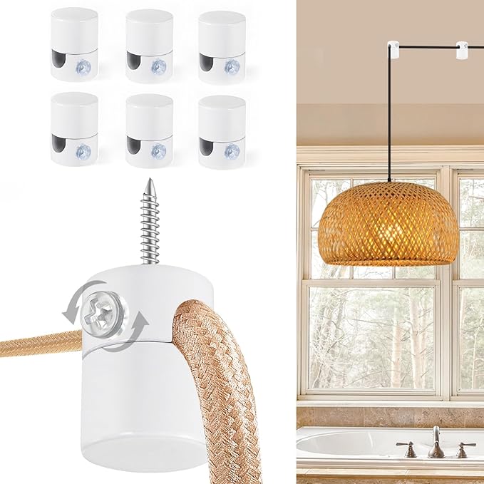 6 Pack Upgrade Ceiling Hooks for Hanging Lights, White Swag Hooks for Ceiling Light, Aluminum Swag Hook Super Load, Modern Hook for Hanging Light Fixture,Pendant Lights Cord-Easy to Use