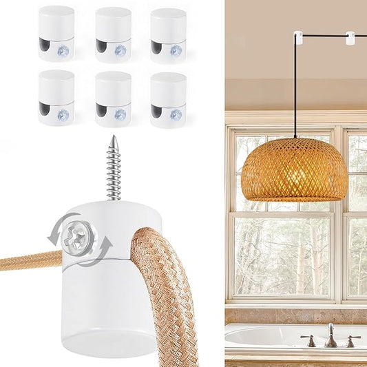 6 Pack Upgrade Ceiling Hooks for Hanging Lights, White Swag Hooks for Ceiling Light, Aluminum Swag Hook Super Load, Modern Hook for Hanging Light Fixture,Pendant Lights Cord-Easy to Use