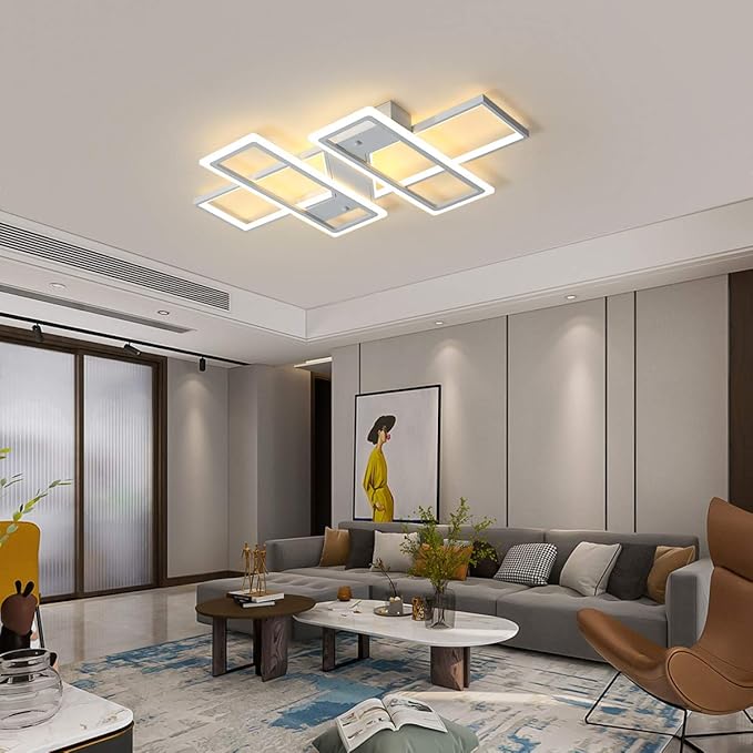 Jaycomey Dimmable Ceiling Light for Living Room,4 Squares Modern LED Ceiling Lamp with Remote Control,80W Acrylic Flush Mount Ceiling Light Fixture for Dining Room Bedroom Kitchen(White)