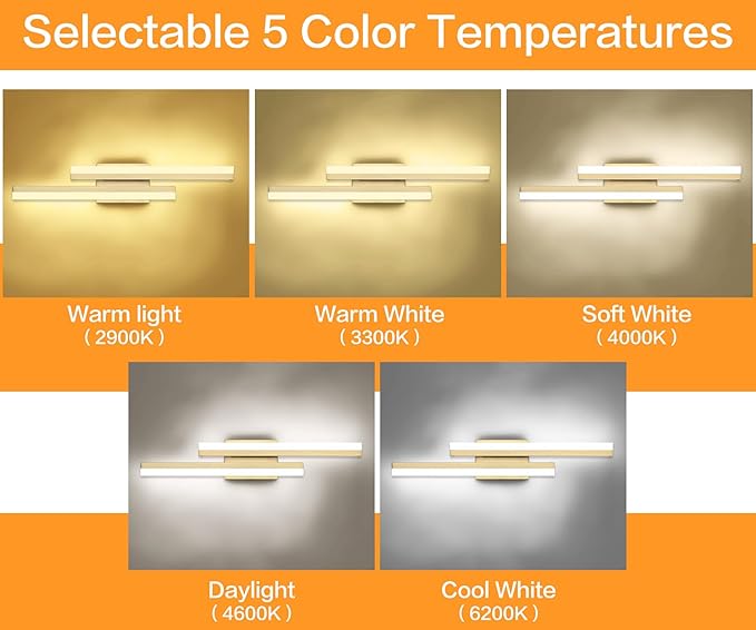 PRESDE 24 Inch LED Vanity Light Brushed Gold Bathroom Light Fixtures Over Mirror Modern Bath Lighting Bar 5CCT
