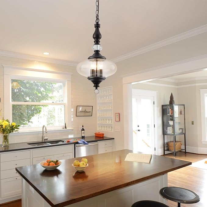 Black Pendant Light Farmhouse Pendant Lights Kitchen Island Glass Pendant Light Fixtures W 11.8 in. H 23.6 in.