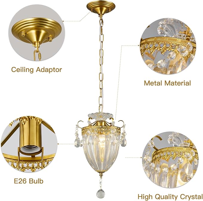 Modern Chandelier, Gold Chandelier Crystal Pendant Lights Small Chandelier Light Fixture, Crystal Chandeliers for Living Room Dining Room Kitchen Entryway (1 Pack)