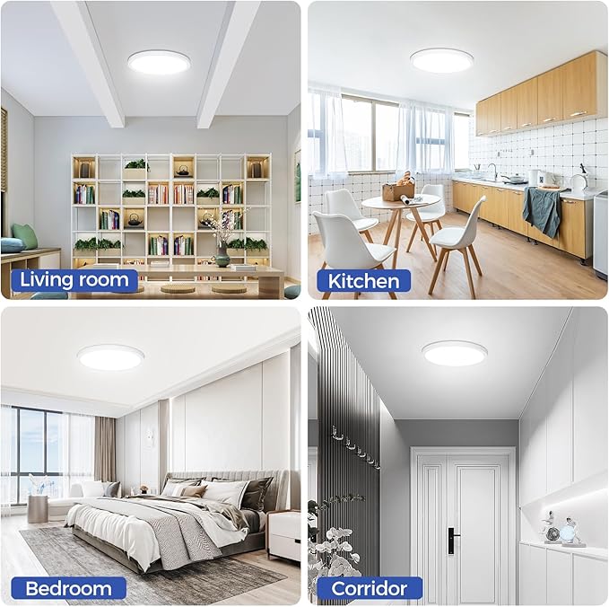 Flush Mount Ceiling Light Fixtures,24W Flat led Light for Ceiling,6000K 2200LM Ultra Thin Round White Lamp for Bedroom Kitchen,Bathroom,Garage,Living Room, Dining Room -2PCS