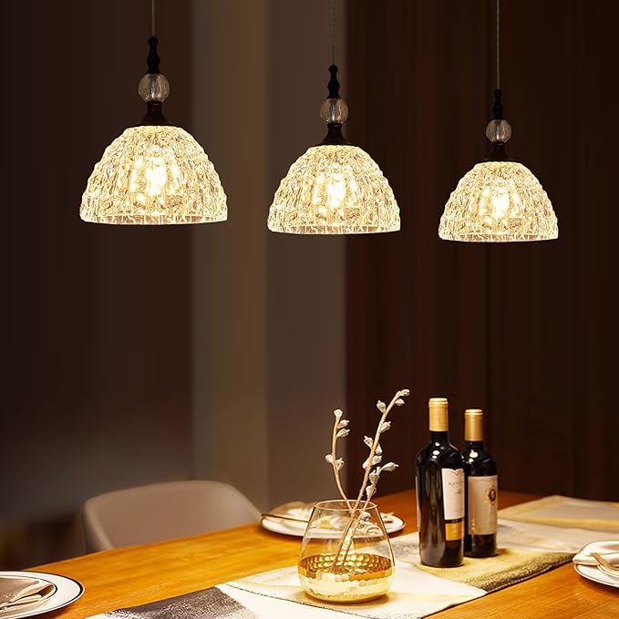 Modern Black and Glass Pendant Light 7.68 in Globe Kitchen Island Lighting Fixture with K9 Crystal Vintage Small Dining Room Light Fixture Lamparas De Techo Modernas Colgantes Para Sala Comedor 2 Pack