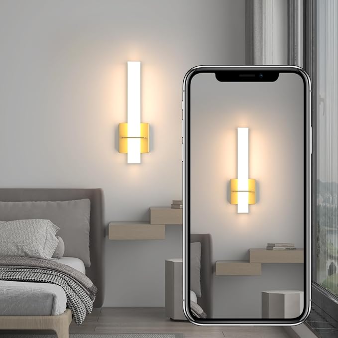 15.7inches Modern Led Wall Sconces,18W 3000K 1200Lumen Bathroom Vanity Wall Lights with White Acrylic Lampshade,Indoor Hardwired Wall Lamp for Bedroom Living Room(Gold,2-Pack)