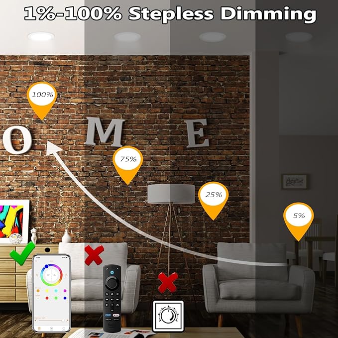 Recessed Lighting 6 inch, 4Pack RGBCW Recessed Ceiling Lights with Junction Box, 16W 1350lm LED Recessed Lights 2700 to 6000K Canless LED Downlight Dimmable by Alexa and APP