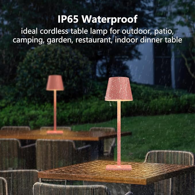 2 Pack Rechargeable Table Lamp - Cordless LED Lamp with 6000mAh Battery Operated LED Desk Lamp, Portable Table Light Outdoor for Dinner Patio Restaurant Bar Bedroom Coffee Shop Night Light(Pink)