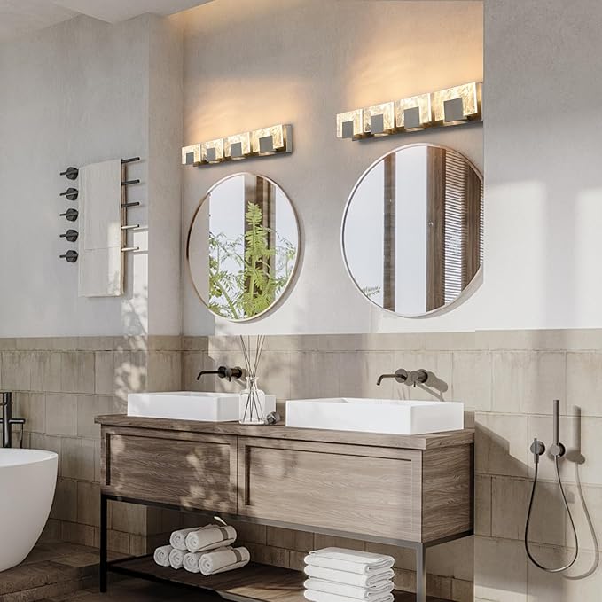 LED Bathroom Vanity Light: 32 Inch Brushed Nickel Acrylic Modern Lighting Fixtures - 4-Lights Contemporary Smoke Design Wall Lights Fixture Over Mirror 3000K