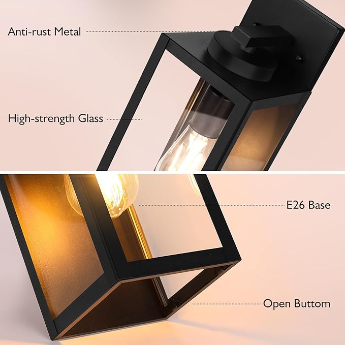BesLowe 15.25” Large Size Outdoor Wall Light Fixture, Exterior Lighting Fixture Porch Sconce Wall Mounted, Waterproof Outdoor Wall Lantern, Outside Light for House Patio Front Door Entryway, Black