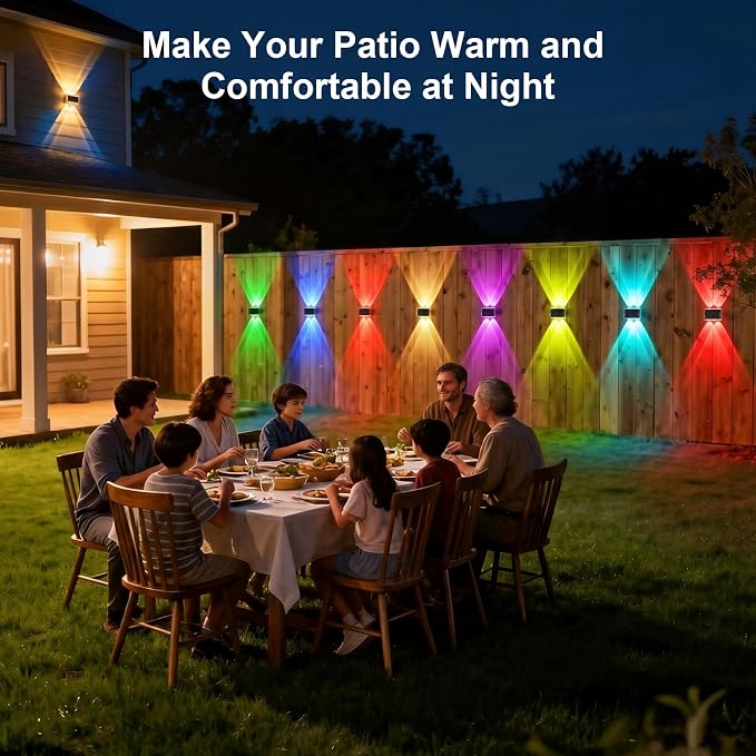 AUDLES Solar Fence Lights Outdoor, New Up Down Lighting Fence Lights Solar Powered with 8 Modes Warm White/RGB, IP65 Waterproof Solar Wall Light for Backyard Wall Pathway Deck Patio Decor - 8 Pack