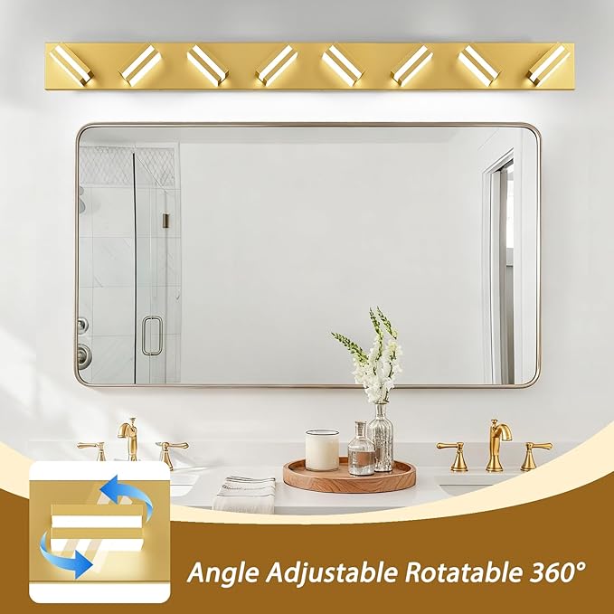IZORRO LED Modern Bathroom Lights Fixtures(8-Light,Dimmable,360°Rotate),Brushed Glod Acrylic Wall Lighting,Vanity Lights for Bathroom Over Mirror - 6000k 48In （No Assembly Required）