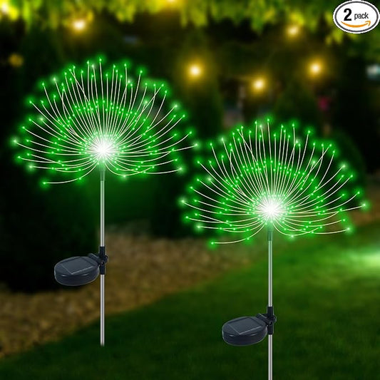 Slyuexu Solar Garden Lights Outdoor Waterproof, 2 Pack 120 LED Solar Firework Lights Decorative Garden Décor Outside for Flowerbed Pathway Party Christmas Decoration, Green