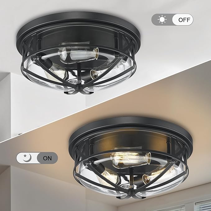 Darkaway 15inch Ceiling Light Fixtures Large Flush Mount Light Fixtures with Clear Glass Shade, Indoor Outdoor Ceiling Light for Hallway Entryway Bathroom Stairway Porch Kitchen 3-Light E26