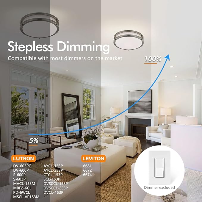 4-Pack 10Inch LED Flush Mount Ceiling Light Fixtures for Kitchen 30W, 5CCT 2700K 3000K 4000K 5000K 6500K, 3200LM Dimmable Ceiling Lights, Bright Ceiling Lamps for Bathroom Stairwell Bedroom, Nickel