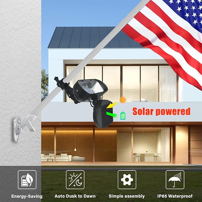 Flag Pole Light Solar Powered, Solar Flagpole Lights with 4 Ultra Bright Led, Adjustable Outdoor Flag Light, Ip65 Waterproof, Suitable for Outdoor 1 "-1.5" Diametre 6Ft Flagpoles