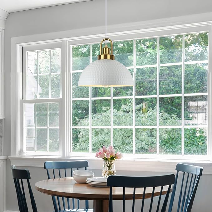 Modern Pendant Light, 11.8" White Pendant Lighting for Kitchen Island, Dining Room, Cafe Bar, Kitchen Pendant Light Fixture, Farmhouse Adjustable Hanging Light, 1 Pack