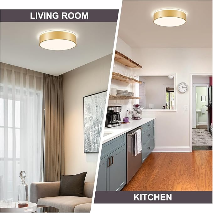 Dimmable Gold LED Ceiling Light Fixture, 5CCT 2700 K-6000 K Modern Flush Mount Ceiling Light, Round Minimalist Lighting Fixture for Bedroom, Kitchen, Laundry Room, Living Room, 15.74 Inch