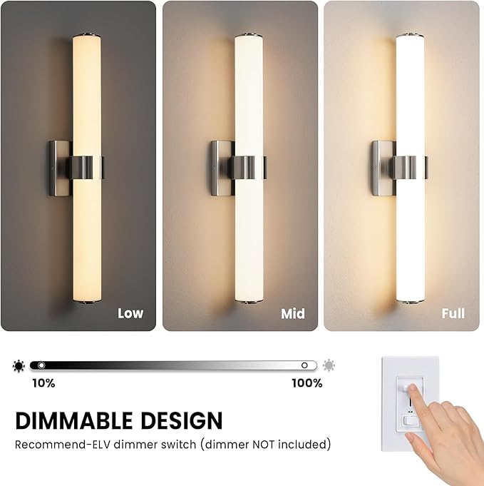 AIJIASI Brushed Nickel Vanity Lights for Bathroom - 22 Inch Bathroom Light Fixtures Over Mirror with Acrylic Shade, 18W LED Modern Vanity Lighting Fixtures Wall Sconce 3000K