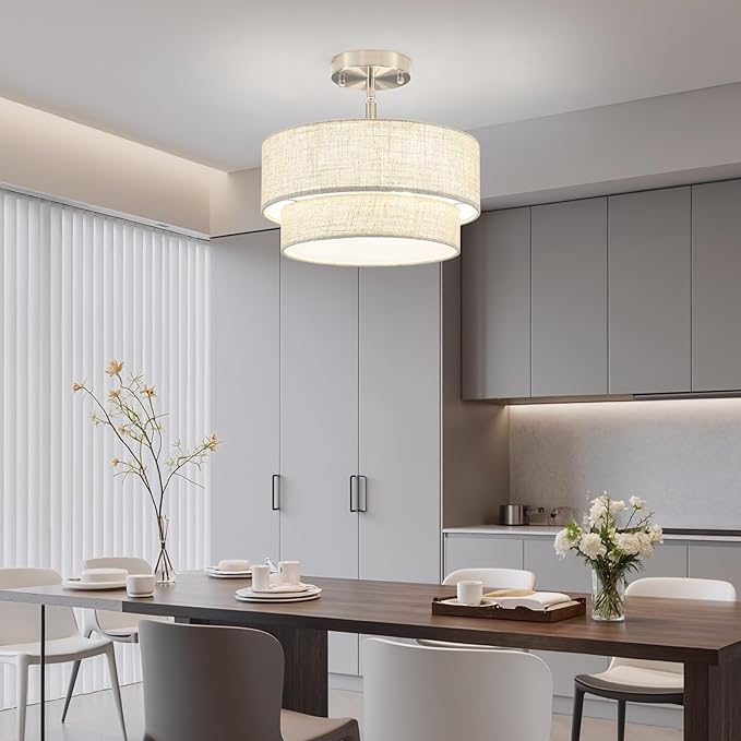 Semi Flush Mount Ceiling Light - 12.6in Diameter, Fits Flat & Sloped Ceilings, 3-Light E26, Dimable 3-Color Temp, ETL Listed, Modern Farmhouse Lighting for Entryway, Hallway, Kitchen