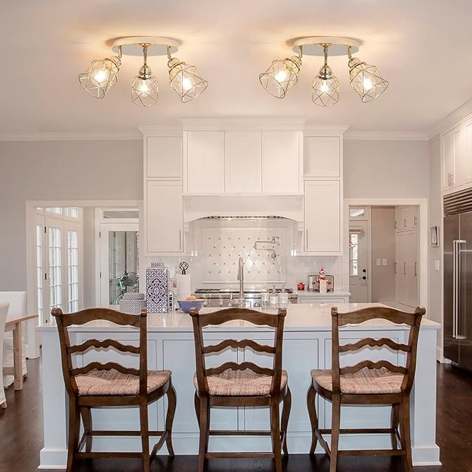 Kitchen Light Fixtures - 3-Lights Multi-Directional Ceiling Lamp with E26 Base, Adjustable Flush Mount for Hallway, Farmhouse, Kitchen, Dining Room, Entryway